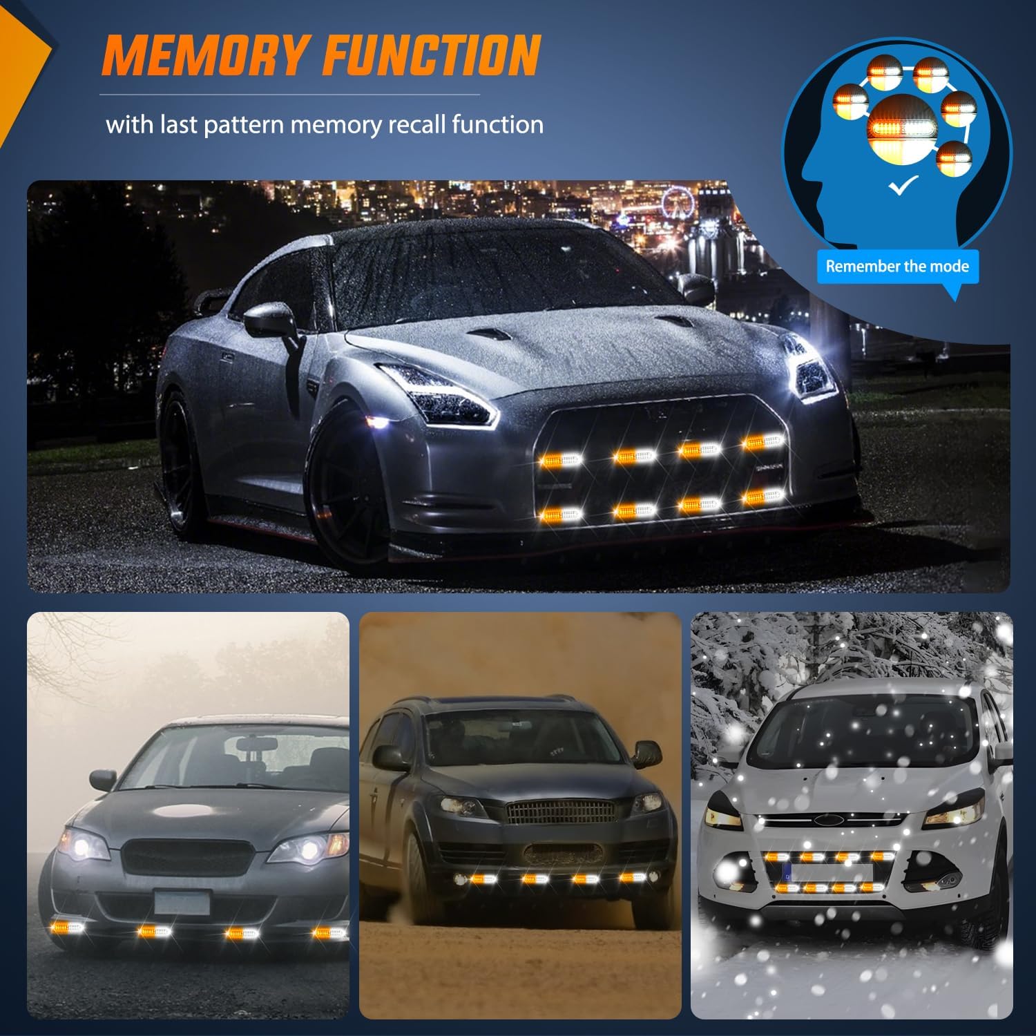 8PCS Led Strobe Lights with Controller 12V 24V Sync Feature Amber White Strobe Light 12 LED Surface Mount Emergency Hazard Warning Lights with Strobe Controller for Vehicle Car Truck RV ATV - LED-Strobe-8 - GP Lights USA