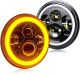 7 Inch Round LED Headlights with DRL H6024 White Halo Ring Angel Eyes Amber Turn Signal High Low Sealed Beam Headlamps