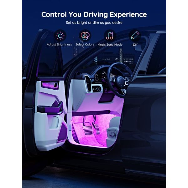 Interior Car Lights RGB Led Lights for Car with Music Sync Mode and DIY  Mode, 4 Pcs and 48 Car LED Strip Lights with Remote Control for Cars,  Trucks