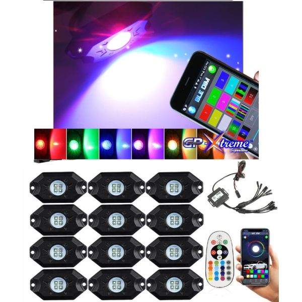 GP Xtreme 12 Pods RGBW LED Rock Lights for Trucks, Music Mode, 20 Colors  Changing Modes