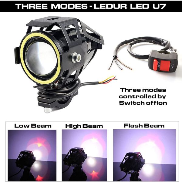 Motorcycle LED Headlight High/Low Beam with Angel Eyes DRL